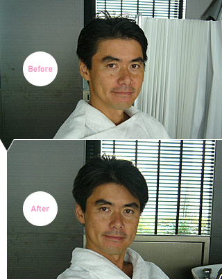 <上:Before>ビフォーの画像です。整髪料で髪を押さえている状態です。 <下:After>アフターの画像です。ドライヤーのみの髪型なので印象が比較しにくいと思いますが、実は目元がハッキリとしてるんです。